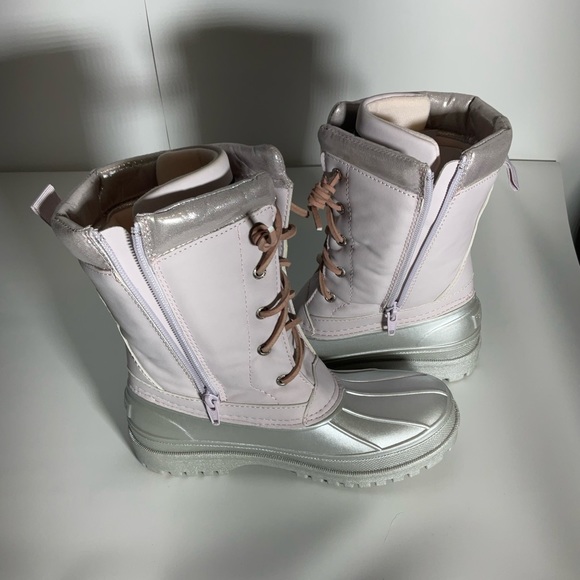 Sperry Kid’s Trailboard Boot Pink Shaft Laces Silver Upper Rubber Sole Zipper 3M - Picture 12 of 14